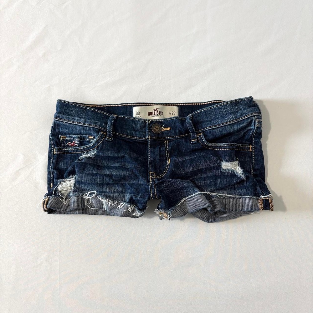 Hollister Low Rise Denim Micro Shorts Womens 00 Blue Distressed Y2K